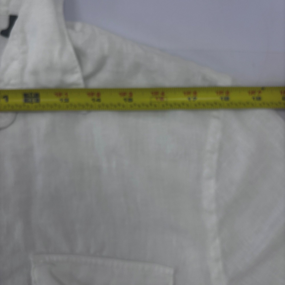 Perry Ellis Mens White 100% Linen Short Sleeve Button Down Shirt Size M Pocket - Picture 6 of 9